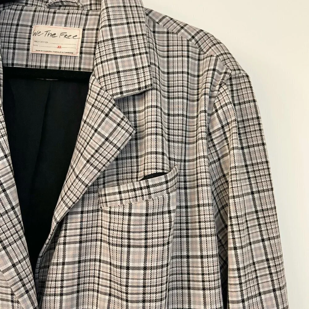 Free People We the Free Cali Oversized Plaid Blazer in Neutral Combo XL NWOT